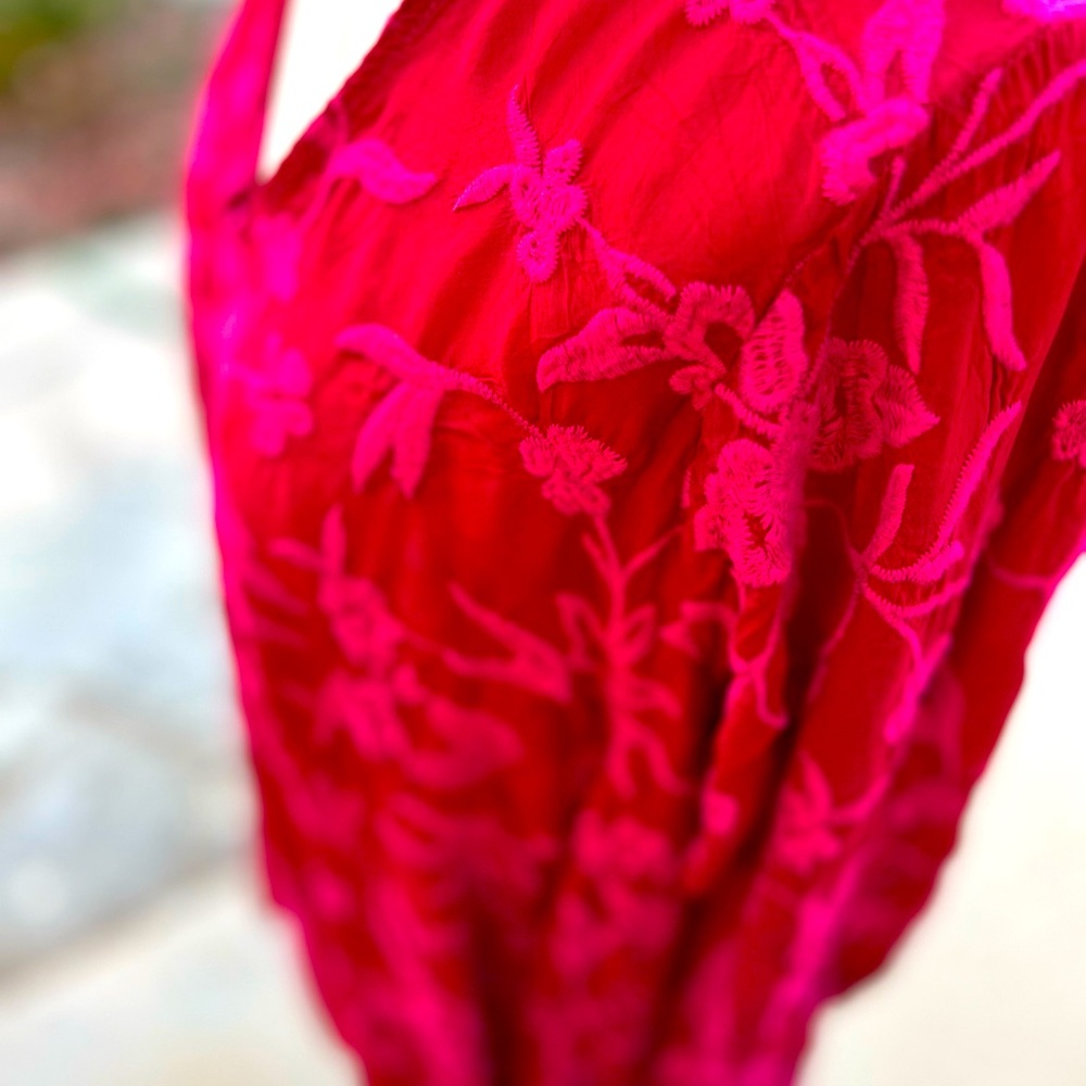 Johnny Was Red Pink floral embroidered blouse - Picture 9 of 12